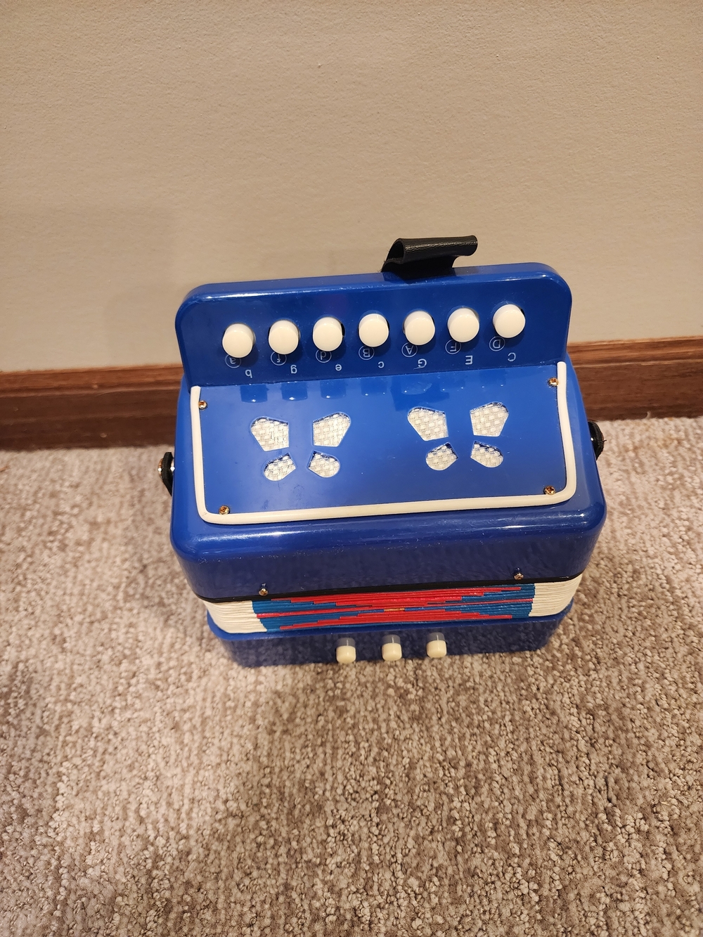 Source Unknown Blue Kids Accordion Toy with White Buttons and Red Accent